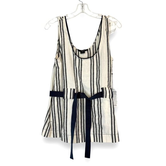 Suno Tank Top Striped Ivory White Gray Stripe Cotton Pockets Sleeveless Medium - Picture 1 of 9